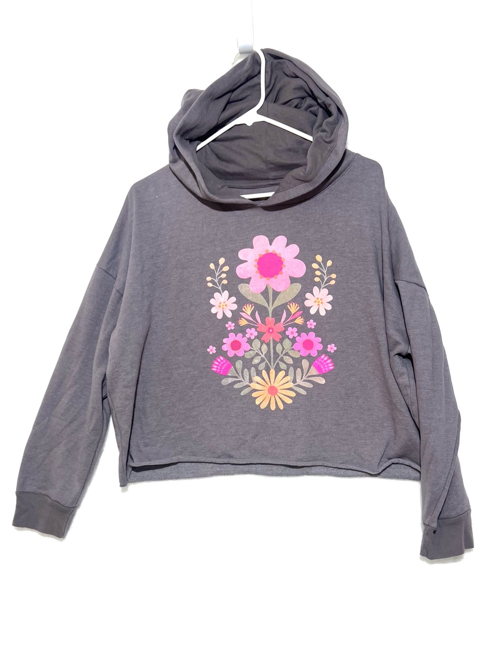 NATURAL LIFE | Folk Flower Cropped Hoodie | size L